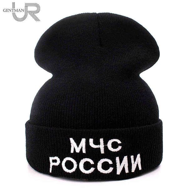 New Russian Lettre Casual Bonnets Pour Hommes Femmes Mode Tricoté Chapeau D'hiver Couleur Unie Rue Beanie Chapeau Bonnet Unisexe Baggy Cap Y21111