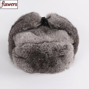 Nouveau russe hiver unisexe réel lapin de lapin bomber chapeau homme chaud 100 chapeaux de fourrure de lapin naturel mâle pelt de lapin authentique cap 25003777