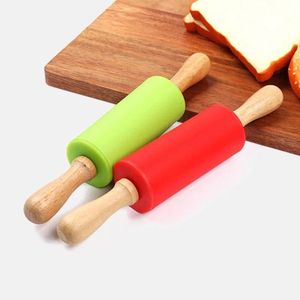 Nieuwe S M Silicone Rolling Pin Nitstick Pastry Dough Meel Roller houten handgreep Pizza Pasta Roller Keuken Pastry Bakgereedschap For Nit-Stick Pastry Roller