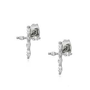 Nuevo S Sterling Sier Hip Hop chapado en oro Cruz Stud helado Cubic Zirconia Piercing pendientes de joyería fina