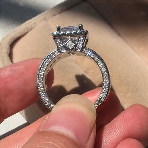 Nieuwe S Sterling Sier Princess Cut 3ct Lab Mossen Diamond Ring Sieraden Engagement Wedding Moissanite Ringen voor Vrouwen Gift