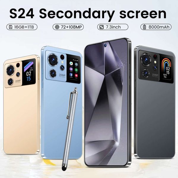 Nouveau téléphone S24 avec perforation réelle et secondaire, grand écran 2 + smartphone Android 16 Go