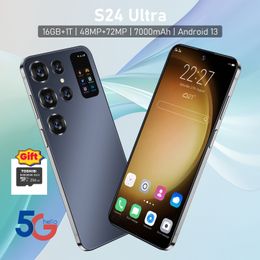 Nouveau S24 Ultra Smartphone 5G Téléphone cellulaire d'origine 7.0HD 7000mAh PHONES DE CELLORES 16 Go + 1 To Téléphone mobile double sim Android Face Déverrouillé