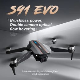 Nouveau drone S91 EVO avec moteur sans balais HD double caméra localisation du flux optique WIFI FPV Mode sans tête RC jouets quadrirotor pliables, parfait pour le cadeau du nouvel an
