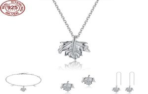 Nouveau S925 boucles d'oreilles collier Ins vente chaude feuilles simples accessoires en argent Sterling trois pièces ensemble for2936909