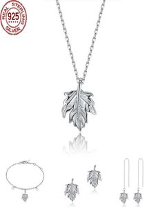 Nieuwe S925 oorbellen ketting ins hot verkopen eenvoudige bladeren sterling zilveren accessoires driedelig set voor 6222876