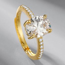 Nouveau S925 Argent Plaqué Or Morsonite Diamant Bague Micro-incrusté Simple Rangée Diamant Lumière De Luxe Femme Bijoux De Fiançailles
