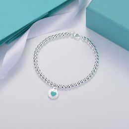 Nouveau s925 argent amour bracelets porte-bonheur rond marque émail en forme de coeur bracelet pour femmes Designer bijoux en acier imprimé chaînes de perles cadeau de mode avec boîte