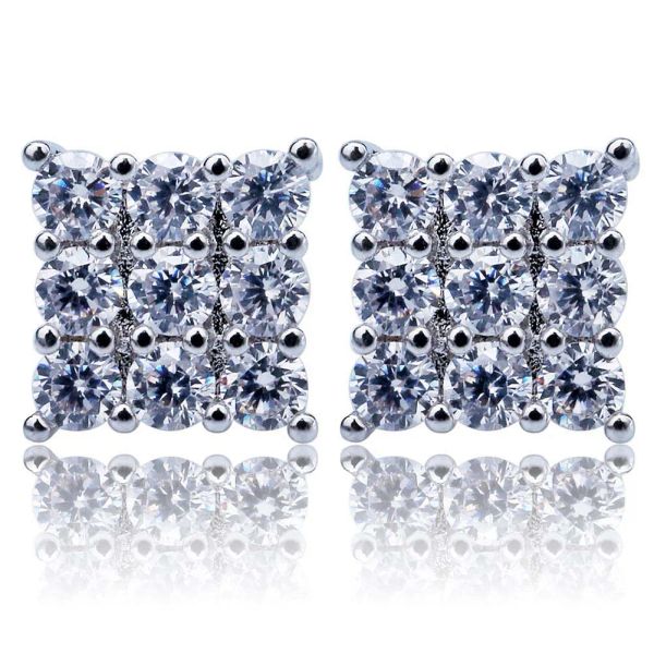 Nouvelle personnalité en argent S925 neuf carrés simulation boucles d'oreilles en diamant du Mozambique 18 carats mosaïque en or contracté boucles d'oreilles carrées joker