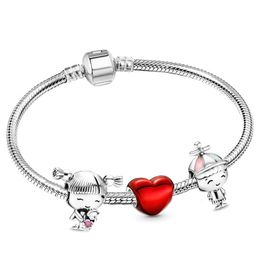 Nieuwe S925 Sterling Silver Bead Charmarmbanden Love Rainbow Original Fit Pandora Luxe Diy Hanger Bracelet Ladies Sieraden Fashion cadeau met originele doos 16-21 cm