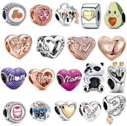 Nuevo S925 Sterling Silver Charmas sueltas redondas Heart Heart Original Fit Panda Pends Classic Fashion Diy Ladies Mom Jewelry Gift9426981