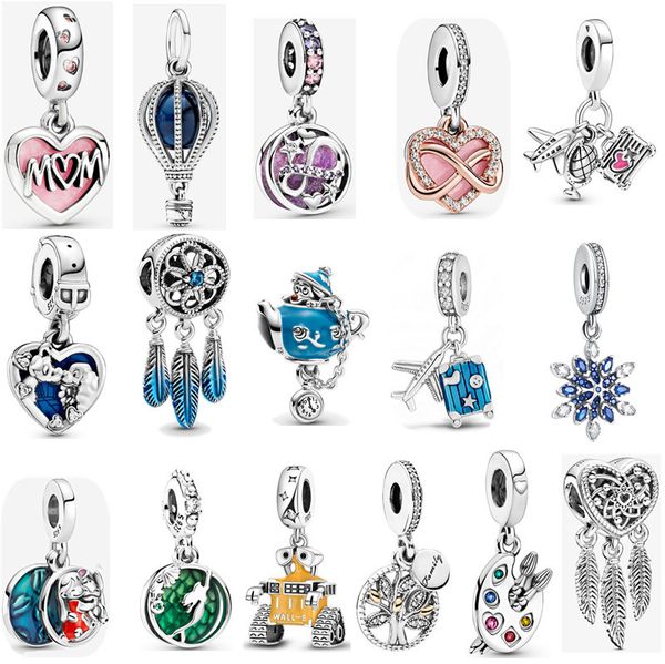 Nuevo encanto de plata esterlina s925 Granos sueltos con cuentas Moda de mujer Colgante azul Ajuste original Pandora Pulsera Amor de lujo Globo de aire caliente Joyería DIY Señoras Mamá Regalo