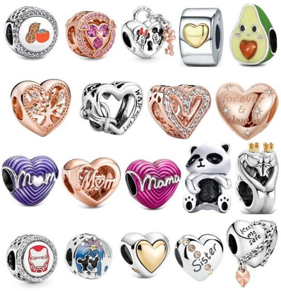 Nuevo S925 Sterling Silver Charmas sueltas Redonde Boaded Heart Heart Original Fit Panda Colgante Classic Fashion Diy Ladies Mom Jewelry Gift1026700