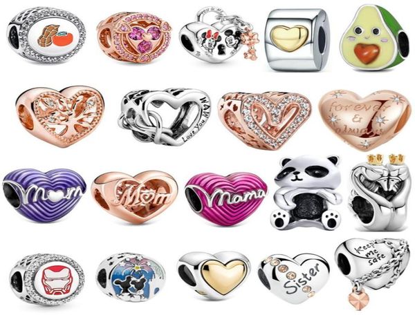 Nuevo S925 Sterling Silver Charmas sueltas Redonde Boaded Heart Heart Original Fit Panda Colgante Classic Fashion Diy Ladies Mom Jewelry Gift3731064