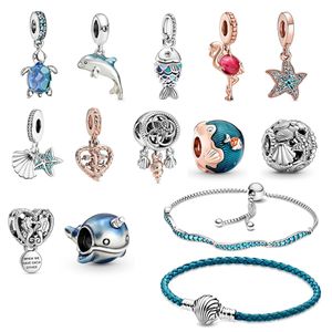 Nieuwe S925 Sterling Zilver Kleur Oceaan Serie Flamingo Zeester Shell Charm Fit Originele Pandora Armband voor Vrouwen Sieraden Gratis Levering