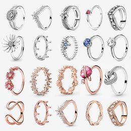 Nieuwe S925 Sterling Zilver Kleur Trouwringen Voor Vrouwen Trendy Daisy Crown Ring DIY fit Pandora designer Sieraden Populaire Bloem Lucky Mode accessoires