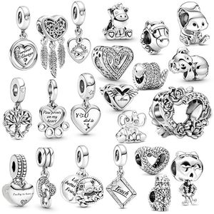 Nuevo s925 Cuentas sueltas de plata esterlina Con cuentas Ajuste original Pandora Pulsera Encantos Collar Animal lindo Amor Corazón Encanto Joyería DIY Señoras Mamá Regalo colgante