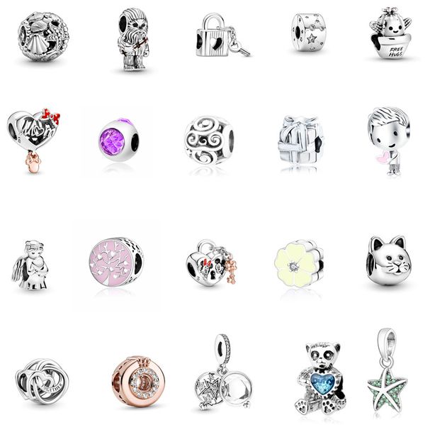 Nuevo S925 Sterling Silver Flower Beads Love Lock Original Fit Pandora Pulsera Collar Charm Biños Pendientes Beades Accesorios Charmón Joyería Diy Mujeres Regalos