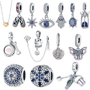 Nieuwe S925 Sterling Silver Loose kralen Origineel Fit Pandora Bracelet Blue Butterfly kralen ketting veiligheid ketting charm accessoires dames moeder cadeau sieraden hanger