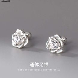 Nieuwe S999 Sterling Silver Fashion OL Edition Flower Set Diamant oorbeen nagel rozenschroef Ear Geen nodig om te verwijderen bij het slapen XPQV
