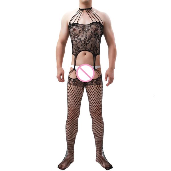 Body en résille pour homme, sous-vêtements Sexy, collants, Sissy, érotique, Porno, vêtements de nuit, grande taille, nouvelle vente