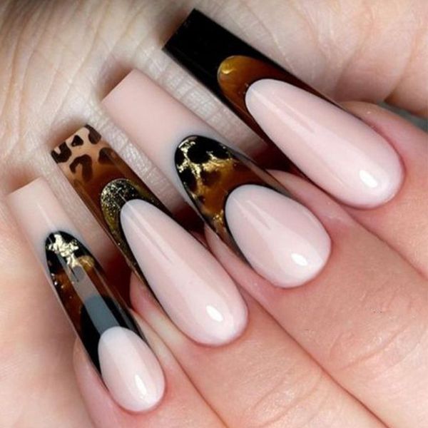 Nuevas ventas usan uñas postizas con estampado de leopardo uñas largas Nail Art