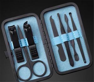 Nieuwe salon 7 in 1 manicure set professionele zwarte roestvrijstalen nagelklipper kit vinger plier nagels kunst pedicure teen nagelgereedschap set kd1