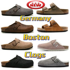 Nouvelles sandales Designer femmes Boston Sabots Pantoufles Diapositives Allemagne Cork Sandale fourrure slide mens Mocassins Chaussures femmes Cuir Daim Taupe pantoufle Design respirant 69ess