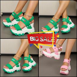 Nieuwe sandalen sleehak dikke zool dikke ronde kop open teen letter één lijn gesp dames grote maat sandalen GAI eur 35-43