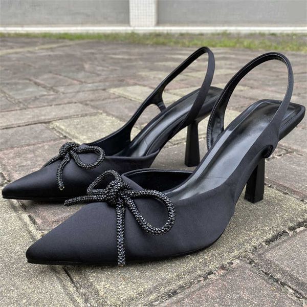 Nuevas sandalias para mujer tacones bombas verano mariposa Stiletto Slingback mujer tacón alto zapatos de boda mujer negro 230406