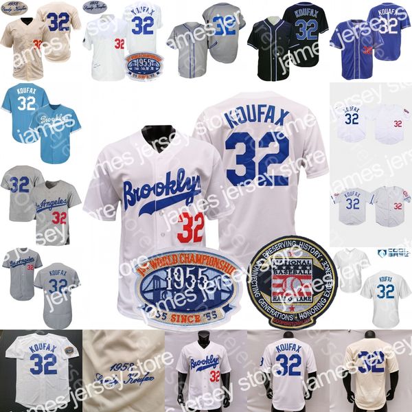 New Sandy Koufax Jersey 1958 Cream White With 1ST WS Patch 1955 1963 1981 Hemp-Grey Black Fashion Blue Fans Player Brooklyn Grey Talla S-3XL