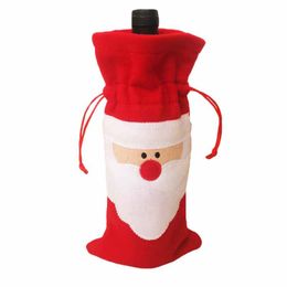 Santa Clause Red Color Wine Bottle Bag Covers Christmas Gift voor Xmas Decorations Diner Feestartikelen