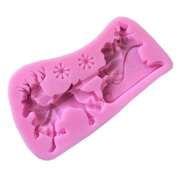 Nouveau moule à gâteau en silicone Santa Sleigh Elk Sans goût, non toxique, résistant à la poussière, durable, sans imprégnation et facile à nettoyer.