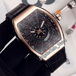 Nieuwe Saratoge Big Date Vanguard Rose Gold Case V 45 SC DT Icon I LCK Black Dial Automatic Mens Horloge Leder / Rubber Sport Horloges Hallo_Watch