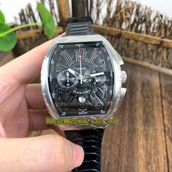 Nouveau Saratoge V 45 SC DT COBRA Black Snake Pattern Diad Japan VK Quartz Chronograph Movement Mens Watch Silvery Case Case en cuir STRAP WORD 2654