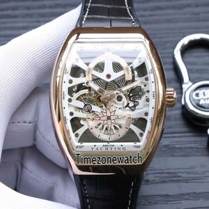 Nieuwe Saratoge Vanguard S6 Yachting V45 S6 Yacht Skeleton wijzerplaat Automatische witte binnenste heren Watch Lederen horloges Rose Gold Case TimeZonewa 202C