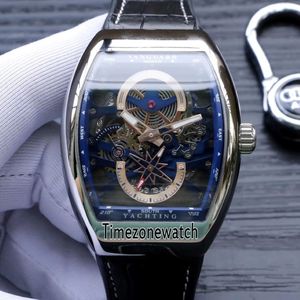 Nieuwe Saratoge Vanguard S6 Yachting V45 S6 Yacht Steel Case Skeleton Blue Dial Automatic Mens Watch Leather Riemharen Horloges TimeZonew 250H