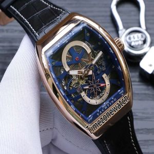 Nieuwe Saratoge Vanguard S6 Yachting V45 S6 Yacht Rose Gold Case Skeleton Dial Automatic Blue Inner Mens Watch Leather Rubber Watches 7 CO 275Y