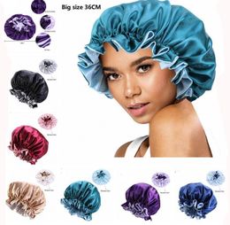 Nouveau Satin Bonnet Pour Femmes Mode Sommeil Bonnet Cap Extra Large Double Couche Réversible Réglable Satin Silky Cap Sommeil Cheveux Bonnet