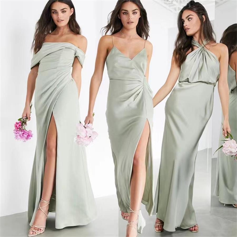 夏にフォーマルドレスの気質を備えた新しいサテンの花嫁介添人のドレスは、普通の時に着用できるシンプルなエレガントで薄いです