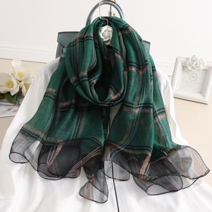 Nouveaux foulards en soie mélangée pour femmes, écharpe à carreaux classique en soie dorée, châle Long polyvalent, Whole297p