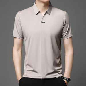 Nieuwe schaar zomerhals korte mouwen t-shirt casual veelzijdige Traceless vierzijdig elastisch vaste kleur poloshirt voor heren top