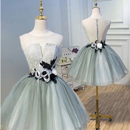 Robe de bal courte en dentelle, avec des fleurs 3D faites à la main, avec des appliques, robe de soirée sur mesure, nouvelle collection, 328 328