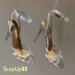 Nouvelle saison chaussures Tequila sandales scintillantes fête italie clair Pvc robe femmes talons cristal boucle sexy sangle 100% cuir