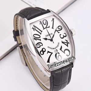 Nieuwe geheime uren Curvex 8880 SE H1 stalen kast zilveren textuur wijzerplaat zwart groot nummer automatisch herenhorloge zwart leer Timezonewatch E47b2