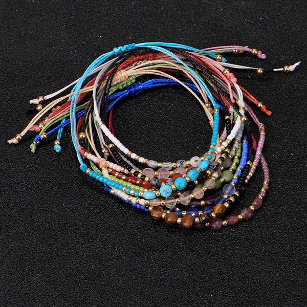 Nuevas cuentas de semillas, bolas de piedra, pulseras bohemias tejidas a mano de 2 mm, bolas de colores con cuentas Vsco, pulseras de la amistad para niñas, cuentas de piedra cortada, paquete de joyería estética para mujeres