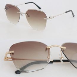 NIEUW Verkoop Randloze Mode Grote Vierkante Zonnebril Vrouw Metalen Luxe Diamant Geslepen bril Designer Vintage Brillen Mannelijke en Vrouwelijke 00500 Zonnebril Maat 61-20-140MM