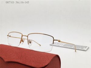 Nouvelle vente claire petite lentille 18k cadres plaqué or ultra-léger carré demi-monture lunettes optiques hommes affaires style lunettes modèle 0071O