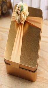 Nouvelle vente de boîtes à bonbons en métal carrées avec nœud Floras en or pour mariage, belle boîte à cadeaux pour invités, fournitures de mariage Favo7645711