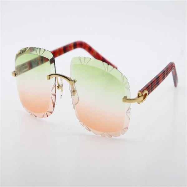 Nouvelles lunettes de soleil sans bordure en diamant Cut 3524012-B Marble Planches rouges Lunets masculins et féminins Lunes en métal unisexe 18K GOL356D